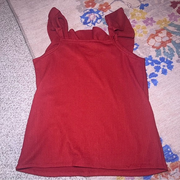 Women's Nine West Rust Waffle Knit Tiered Flutter Sleeveless Top Size Medium - Picture 5 of 6